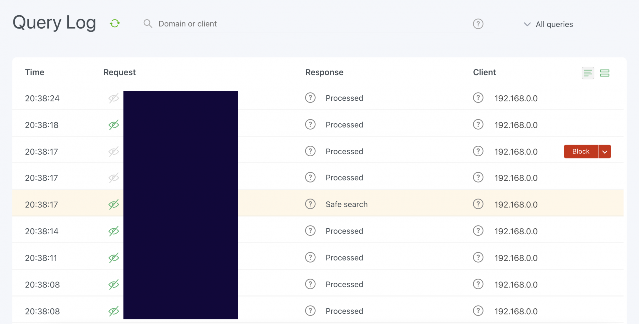 adguard home query log