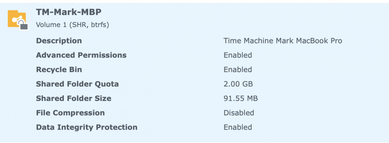 viewing remaining quota synology nas time machine