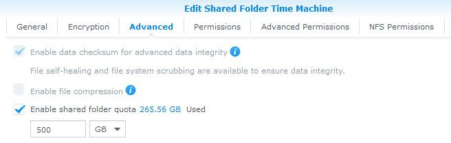 viewing remaining quota synology nas time machine