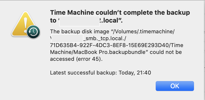 ben Stat edderkop Repeated Time Machine Error 45 | Synology Community