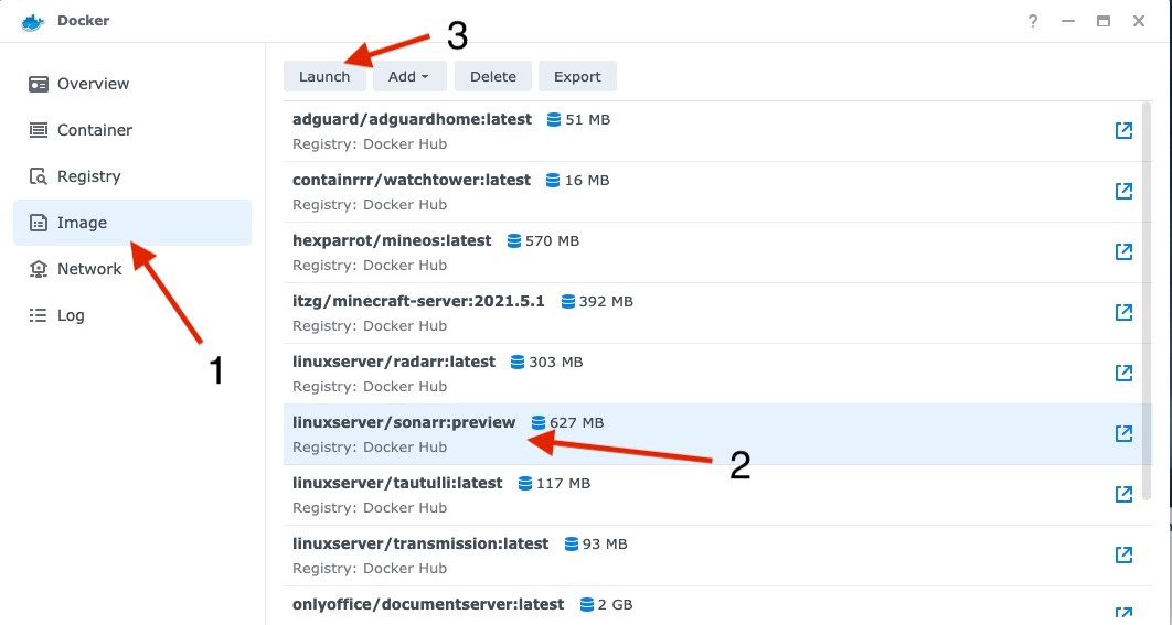 install sonarr synology docker